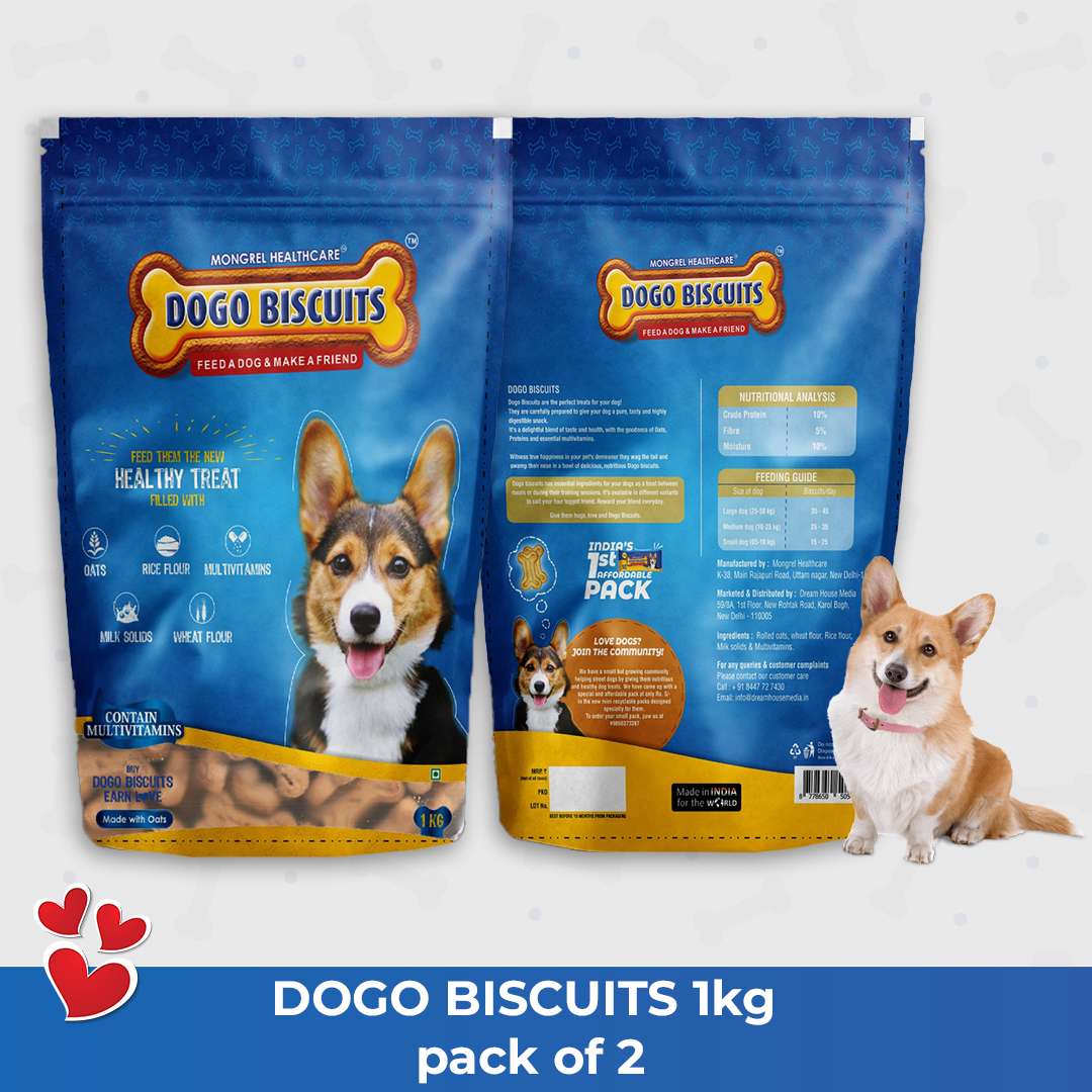 dogo-biscuits-pack-of-2.jpg Mongrel Healthcare Dogo Biscuits Puppy 1 Kg Pack of 2 | Multigrain Biscuit Made with Oats and Multivitamins - Image 1